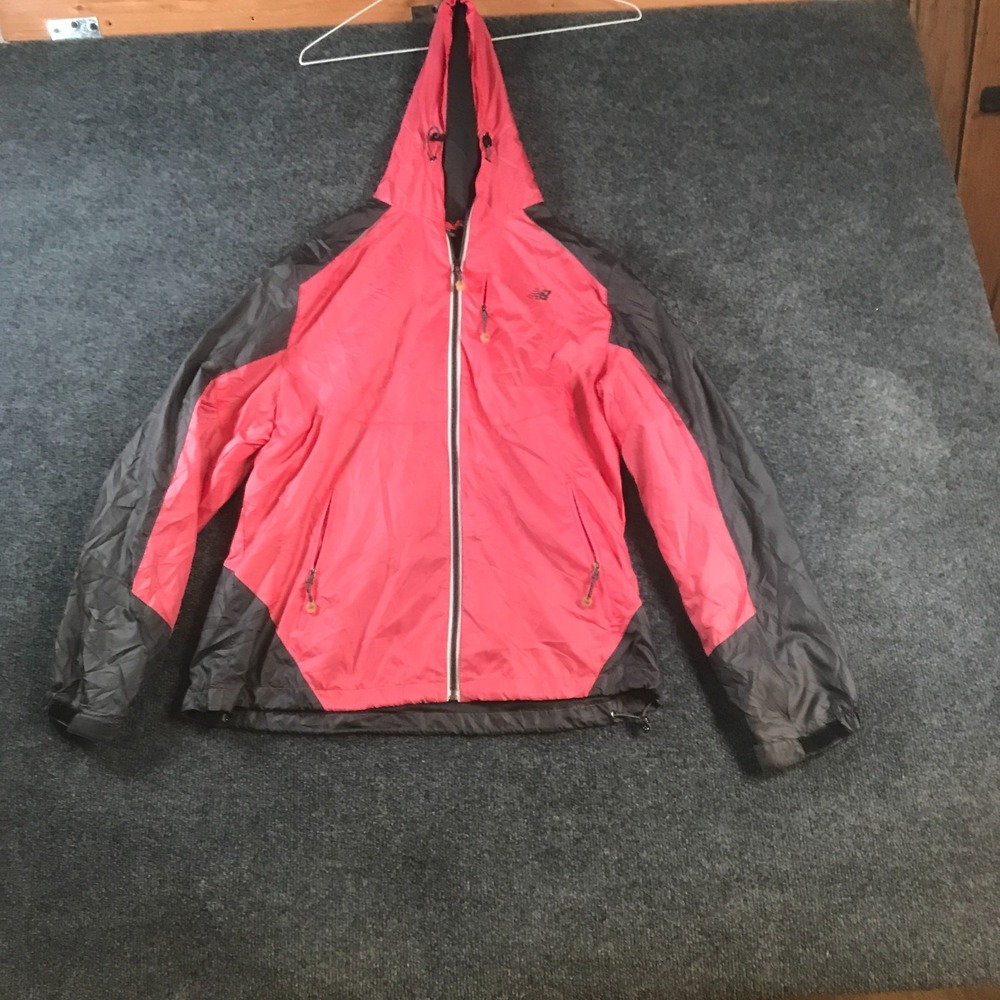 New Balance Hooded Windbreaker Jacket Womens Large Pink Black Full Zip Outerwear